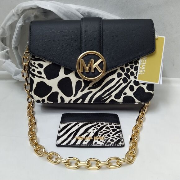 Michael Kors Carmen Black Leather Hair Calf Convertible Shoulder Bag - NWT $598 - Picture 1 of 16
